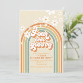 Vier Ever Groovy Retro Rainbow Daisy Birthday Kaart (Staand voorkant)