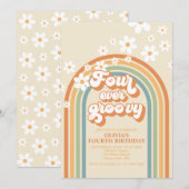 Vier Ever Groovy Retro Rainbow Daisy Birthday Kaart (Voorkant / Achterkant)