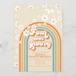 Vier Ever Groovy Retro Rainbow Daisy Birthday Kaart