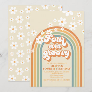 Vier Ever Groovy Retro Rainbow Daisy Birthday Kaart