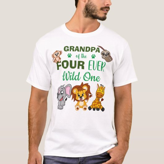 Vier Ever Wild 4e Verjaardag Safari Dier Opa T-shirt (Voorkant)