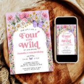 Vier Ever Wild Butterfly Wildflower 4e verjaardag Kaart