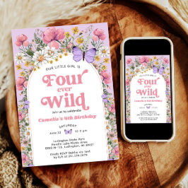 Vier Ever Wild Butterfly Wildflower 4e verjaardag Kaart