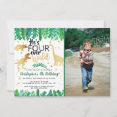 Vier Ever Wild Dinosaur Boys 4e verjaardag Foto Kaart (Voorkant)