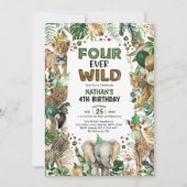 Vier Ever Wild Oerwoud Safari Dieren 4e Verjaardag Kaart (Voorkant)