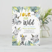 Vier Ever Wild Party Dieren Safari Jongen Verjaard Kaart (Staand voorkant)