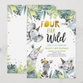 Vier Ever Wild Party Dieren Safari Jongen Verjaard Kaart (Voorkant / Achterkant)
