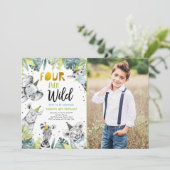 Vier Ever Wild Party Dieren Safari Jongen Verjaard Kaart (Staand voorkant)