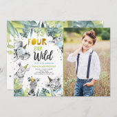 Vier Ever Wild Party Dieren Safari Jongen Verjaard Kaart (Voorkant / Achterkant)
