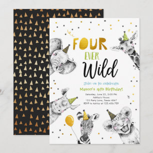 Vier Ever Wild Party Dieren Safari Jongen Verjaard Kaart