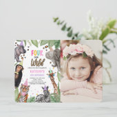VIER Ever Wild Safari 4e Verjaardag Foto Kaart (Staand voorkant)