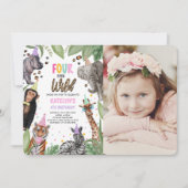 VIER Ever Wild Safari 4e Verjaardag Foto Kaart (Voorkant)