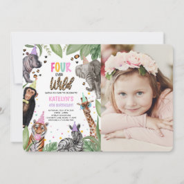 VIER Ever Wild Safari 4e Verjaardag Foto Kaart