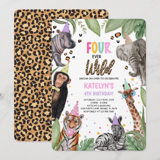 VIER Ever Wild Safari 4e verjaardag Kaart (Voorkant / Achterkant)