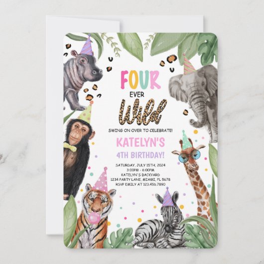 VIER Ever Wild Safari 4e verjaardag Kaart (Voorkant)