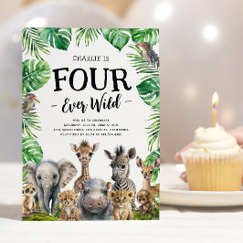 Vier Ever Wild Safari 4e Verjaardagsfeest Kaart