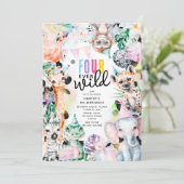 Vier Ever Wild Safari Dieren Koele 4e Verjaardag Kaart (Staand voorkant)