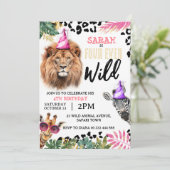 Vier-Ever Wild Safari Dieren Meisje 4e Verjaardag Kaart (Staand voorkant)