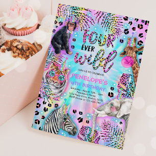 Vier Ever Wild Safari Neon Cheetah Birthday Party Kaart