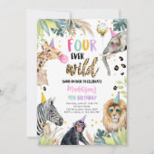 Vier Ever Wild Safari Party Dieren 4e Verjaardag Kaart (Voorkant)