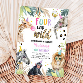 Vier Ever Wild Safari Party Dieren 4e Verjaardag Kaart