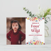 Vier Ever Wild Wildflower Foto 4e Verjaardagsfeest Kaart (Staand voorkant)