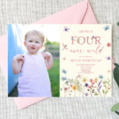 Vier Ever Wild Wildflower Foto 4e Verjaardagsfeest Kaart