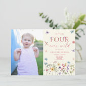 Vier Ever Wild Wildflower Foto 4e Verjaardagsfeest Kaart (Staand voorkant)