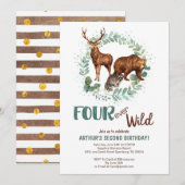 Vier Ever Wild Woodland Birthday Invitation Boys Aankondiging (Voorkant / Achterkant)