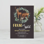 Vier Ever Wild Woodland Birthday Invitation Boys Aankondiging (Staand voorkant)