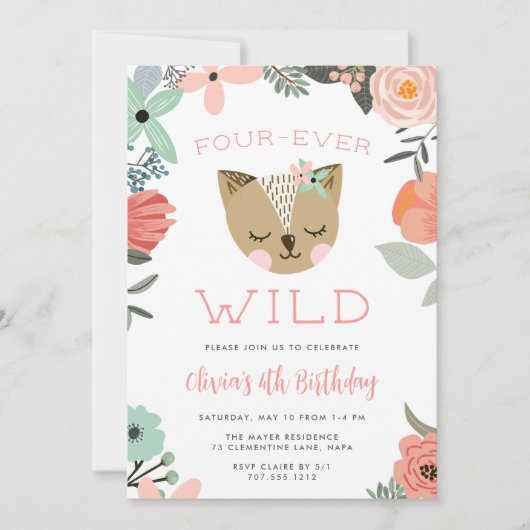 Vier-Ever Wild | Woodland Boho Kids Verjaardagsfee Kaart (Voorkant)