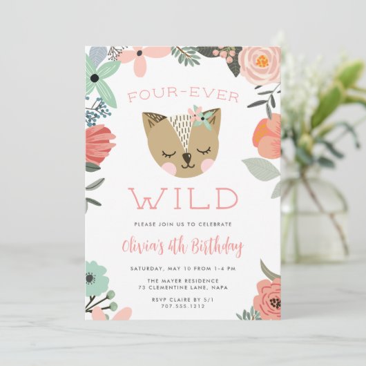 Vier-Ever Wild | Woodland Boho Kids Verjaardagsfee Kaart (Staand voorkant)