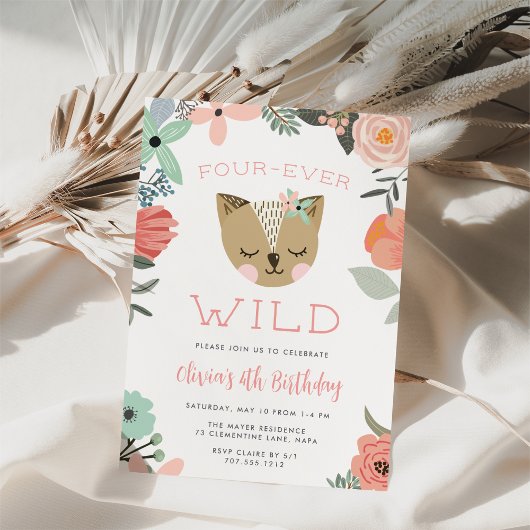Vier-Ever Wild | Woodland Boho Kids Verjaardagsfee Kaart