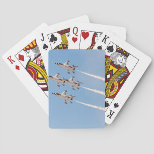 Vier F-16 Thunderbirds vliegen in dichte formatie Pokerkaarten