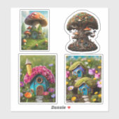 Vier Fairy Houses Fantasy Custom-Cut Vinyl Sticker (Vel)