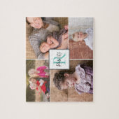 Vier familiefoto's, monogram en naam legpuzzel (Verticaal)