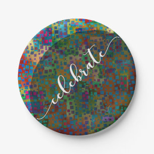 Vier feest: Abstract Kleurrijk Confetti Afstuderen Papieren Bordje