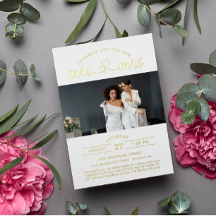 Vier Feest Met De Nieuwe Mevrouw & Mevrouw Foto Folie Uitnodiging