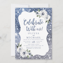 Vier Feest Met Ons! Blauwe glitter en bloemen Kaart