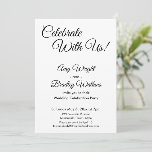 Vier Feest Met Ons! Eenvoudige Black & White Ontva Kaart (Staand voorkant)