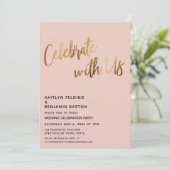 Vier Feest Met Ons Gouden Huwelijksreceptie Blush Kaart (Staand voorkant)