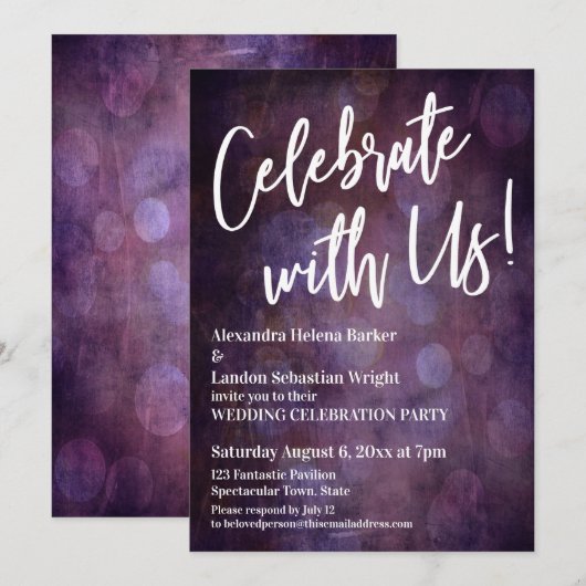 Vier Feest Met Ons! Handgeschreven met Grunge Boke Kaart (Voorkant / Achterkant)