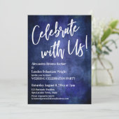 Vier Feest Met Ons! Handgeschreven Rijk Blauw Grun Kaart (Staand voorkant)