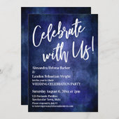 Vier Feest Met Ons! Handgeschreven Rijk Blauw Grun Kaart (Voorkant / Achterkant)