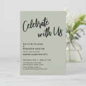 Vier Feest Met Ons! Handgeschreven Salie Groene Ui Kaart (Staand voorkant)