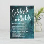 Vier Feest Met Ons! Handgeschreven Vet Teal Grunge Kaart (Staand voorkant)