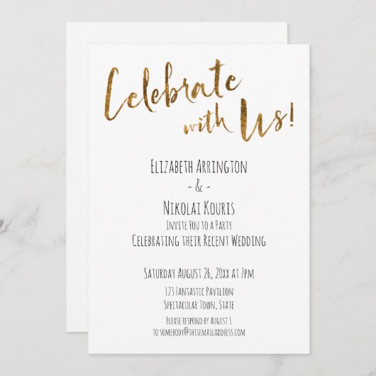 Vier Feest Met Ons! Informele Gouden Script Ontvan Kaart (Voorkant / Achterkant)