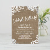 Vier Feest Met Ons! Jute Kant Bloem Licht Feest Kaart (Staand voorkant)