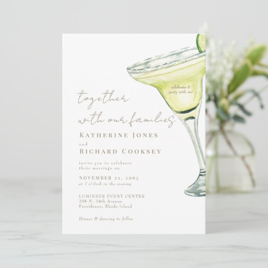 Vier & Feest met ons Margarita Bruiloft Kaart (Staand voorkant)