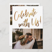 Vier Feest Met Ons! Minimaal Goud Handschrift Foto Kaart (Voorkant / Achterkant)